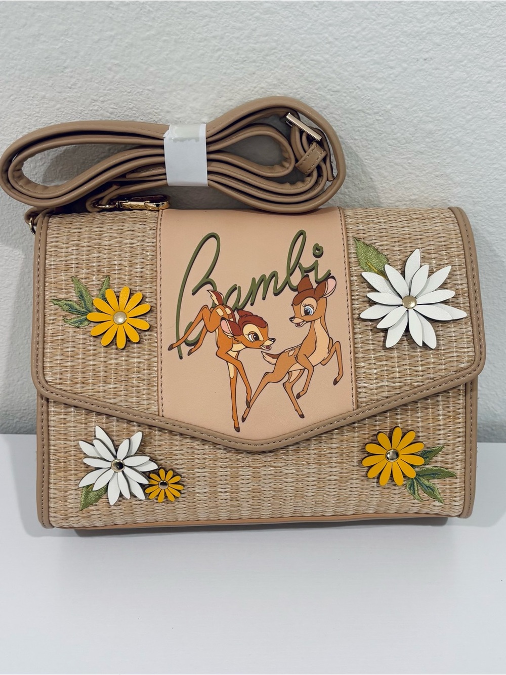 Disney Bambi Straw Crossbody Bag with Flowers